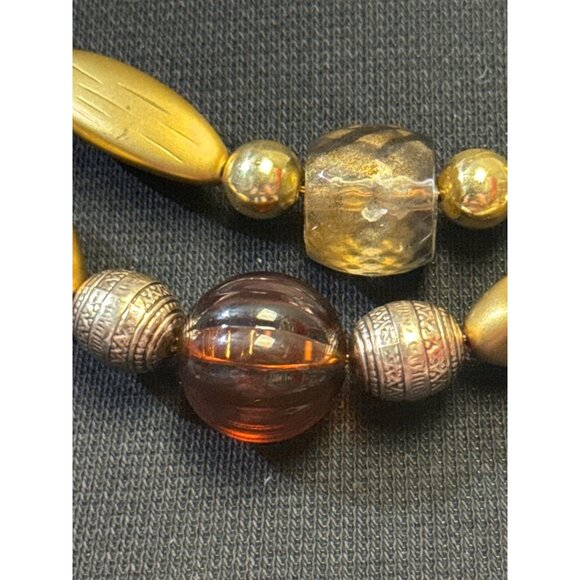 Goldtone, Amber Animal Print Beaded Layered Necklace 18 inch - Picture 3 of 4